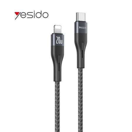 كابل بيانات شحن Yesido CA155 PD 20W USB-C / Type-C إلى لايتينج ايفون ، الطول: 1 متر (أسود)⁩