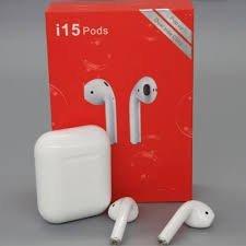 سماعات i15 Pods TWS اللاسلكية، سماعات أذن AirPods صغيرة بتقنية البلوتوث 5.0، سماعات أذن مع صندوق شحن - أبيض